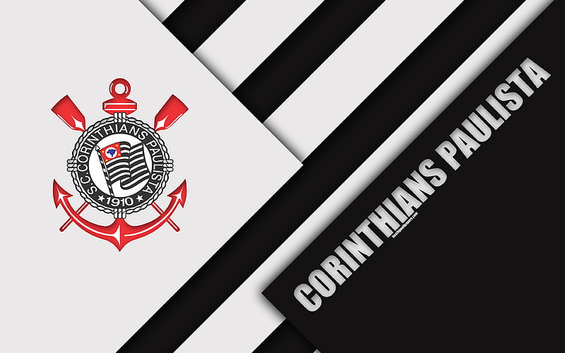 Corinthians Paulista FC, São Paulo, Brazil material design, white black abstraction, Brazilian football club, Serie A, football, HD wallpaper