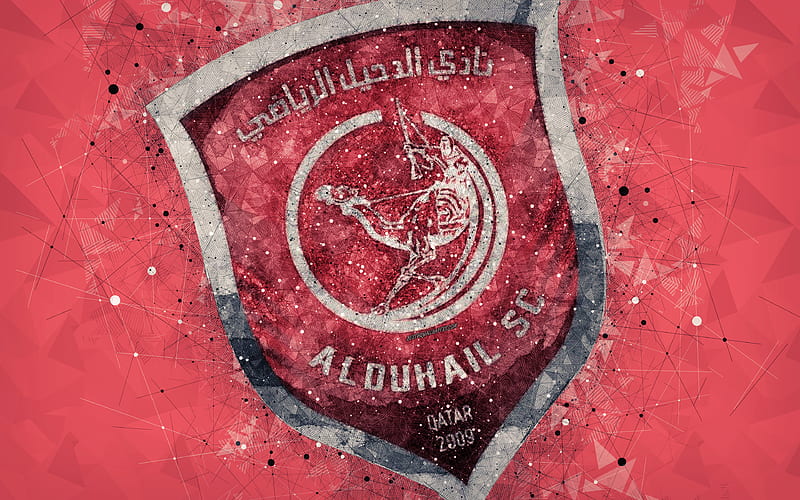 Al-Duhail SC geometric art, Qatar football club, logo, red background ...