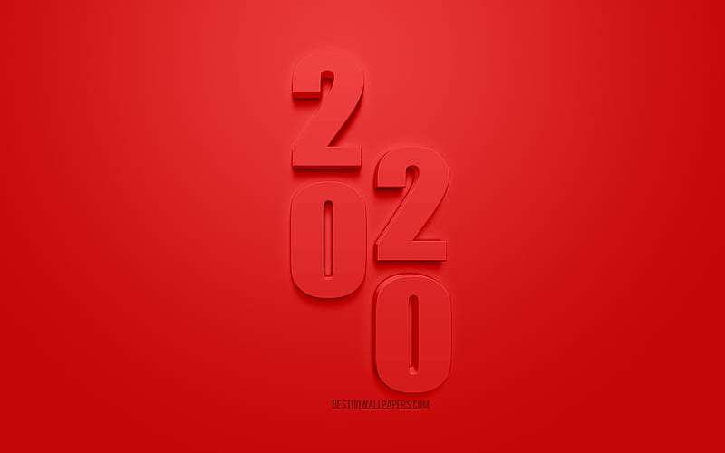 Red 2020 3d background, Happy New Year, Christmas, 2020 New Year, 2020 3d art, creative 3d art, HD wallpaper