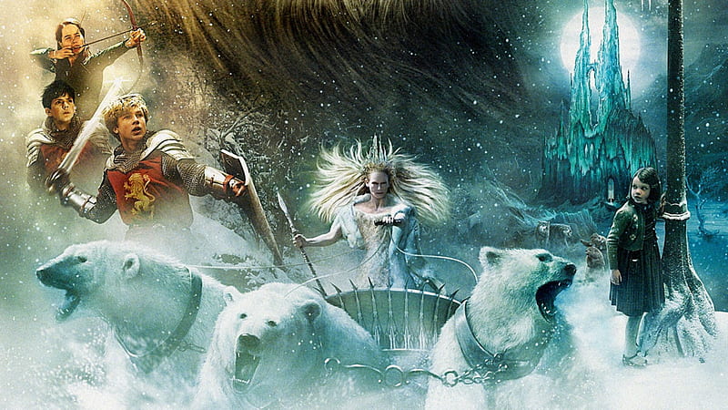 The Chronicles of Narnia, polar bears, cart, man, bears, woman, artwork, HD wallpaper