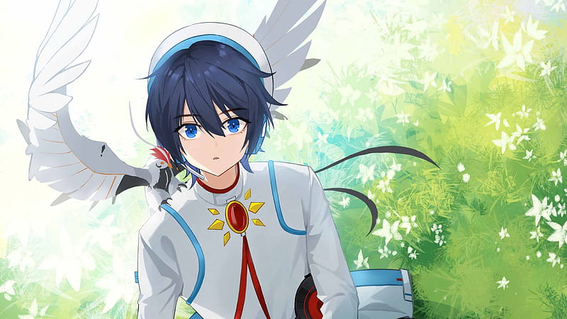  Ojos azules Anime Boy Vestido blanco Alas Anime Boy, Fondo de pantalla HD
