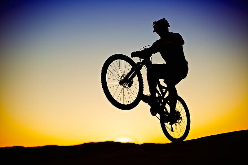 cyclist, bike, silhouette, twilight, HD wallpaper