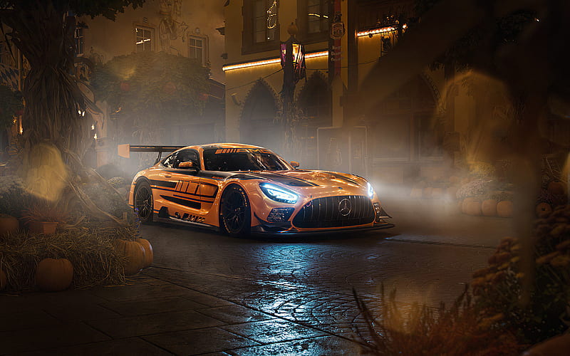 Mercedes-AMG GT R Coupe, night, 2019 cars, supercars, german cars, tuning, Mercedes, HD wallpaper