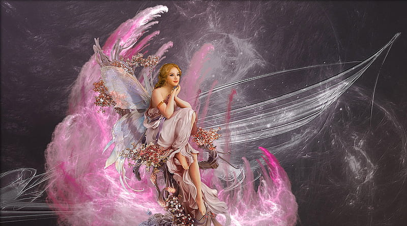 Angel On Pink Cloud Girl Art Fantasy Angel Digital Pink Woman Hd Wallpaper Peakpx