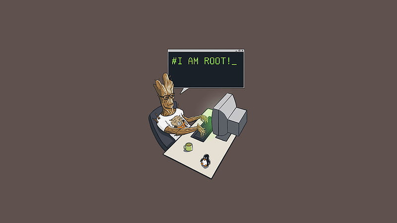 Groot I Am Root, ubuntu, linux, terminal, hacker, computer, funny, groot, HD wallpaper
