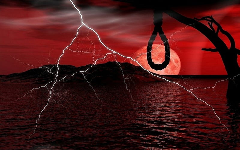 Give A Man Enough Rope and he'll surely hang himself, red, water, noose, lightening, rope, HD wallpaper