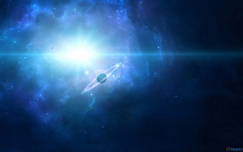 Bright Star in Blue Space, stars, planets, space, clouds, nebula, universe, bright, cosmos, galaxies, HD wallpaper