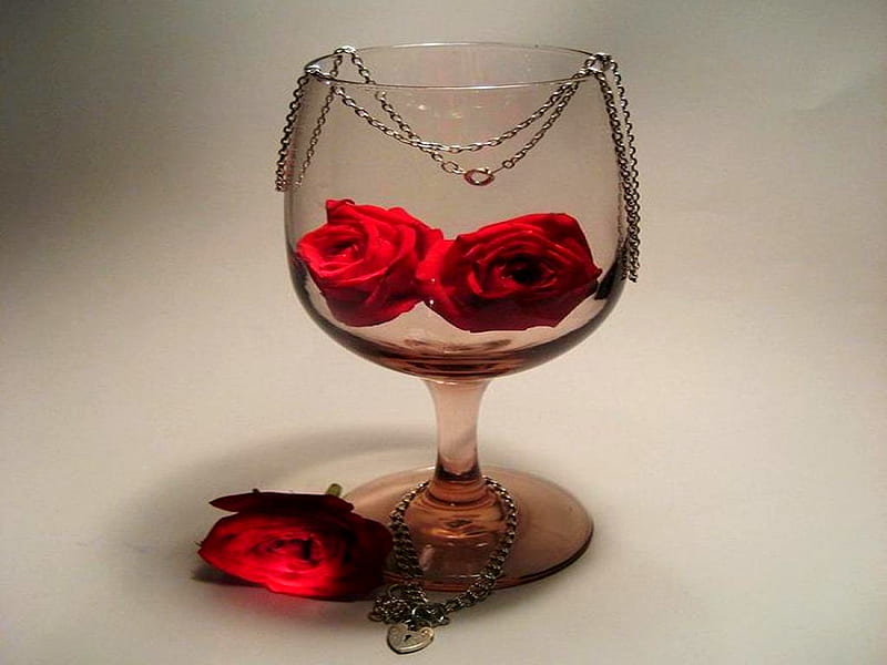 CLASSIC ROMANCE, glass, velantine, chain, romantic, flowers, roses, HD wallpaper