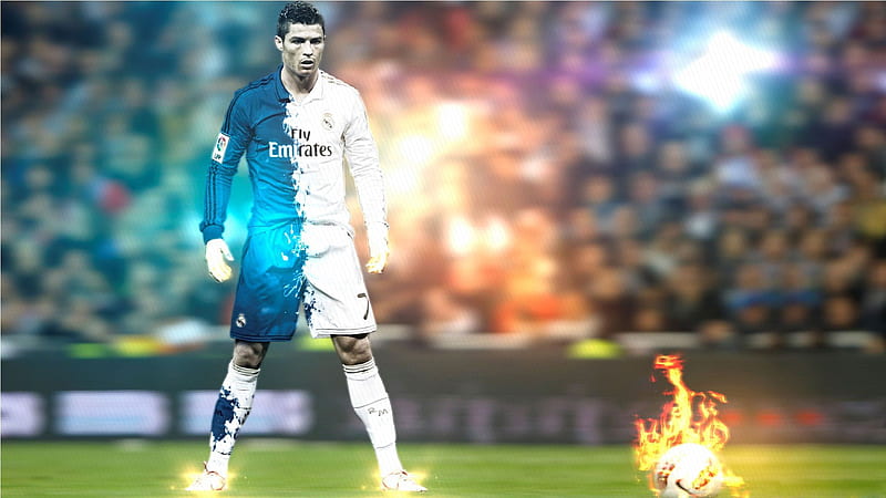 Ronaldo Is Standing In Blur Audience Background Wearing White Blue Dress Ronaldo, HD wallpaper