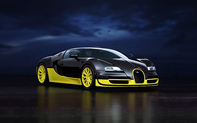 Bugatti Veyron, Super Sport, black and yellow Veyron, hypercar, sports cars, Bugatti, HD wallpaper