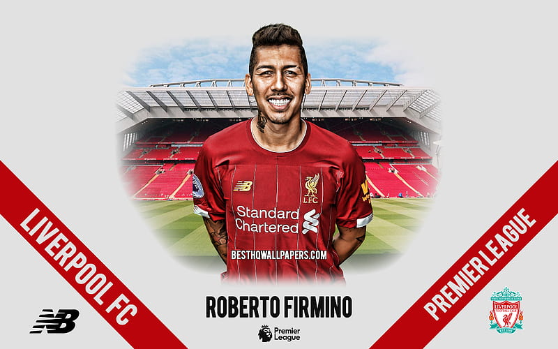 Roberto Firmino, Liverpool FC, portrait, Brazilian footballer, attacking midfielder, 2020 Liverpool uniform, Premier League, England, Liverpool FC footballers 2020, football, Anfield, HD wallpaper