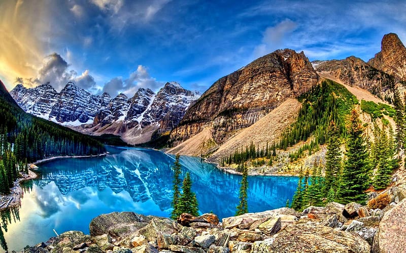 Landscape, Lakes, Mountain, Peak, Lake, Reflection, Canada, , Valley, Alberta, Rocky Mountains, Moraine Lake, Banff National Park, Valley Of Ten Peaks, HD wallpaper