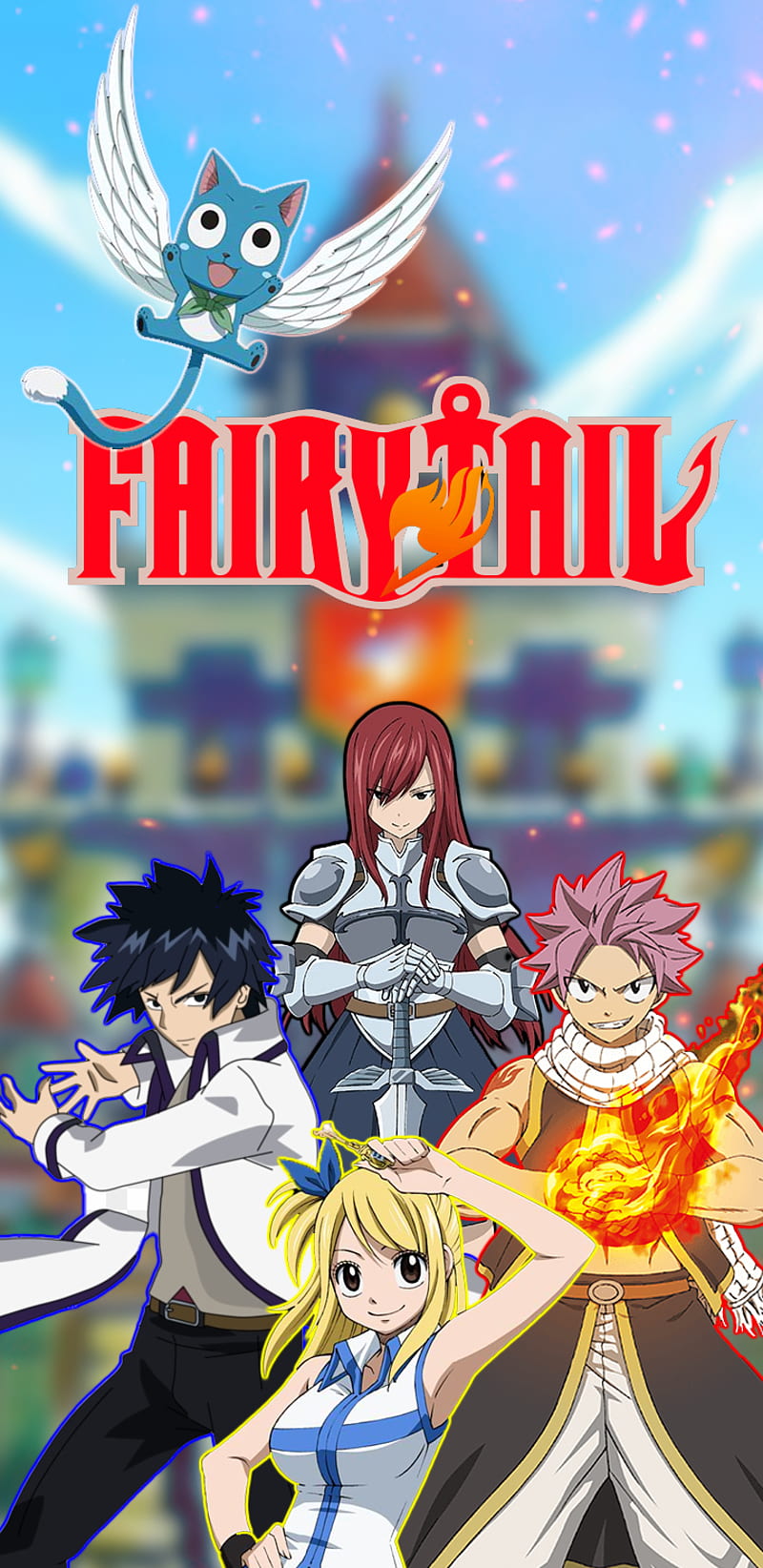 Fairy tail, anime, erza, fairy tail, gray, happy, lucy, natsu, HD phone  wallpaper