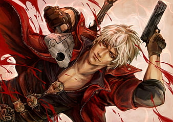 Dante, games, white hair, video games, capcom, devil may cry, guns, thorns,  anime, HD wallpaper