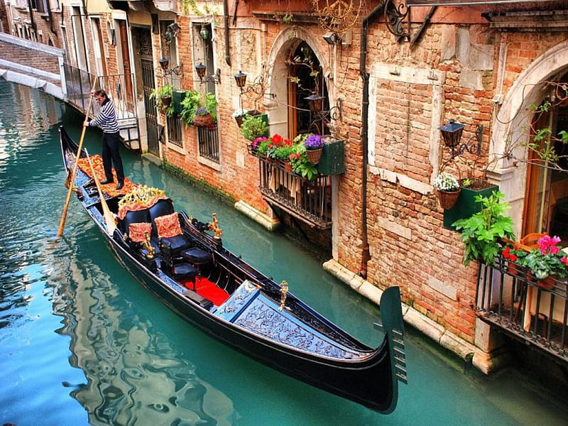 Venecia - gondola, venecia, attraction, gondola, gondolier, HD wallpaper