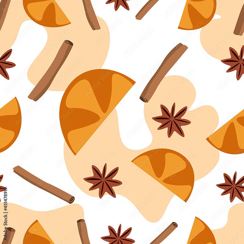 Orange and spices seamless pattern. Background for , textiles, papers, fabrics, web pages. Food ornament, vintage style. Stock Vector. Adobe Stock, HD phone wallpaper