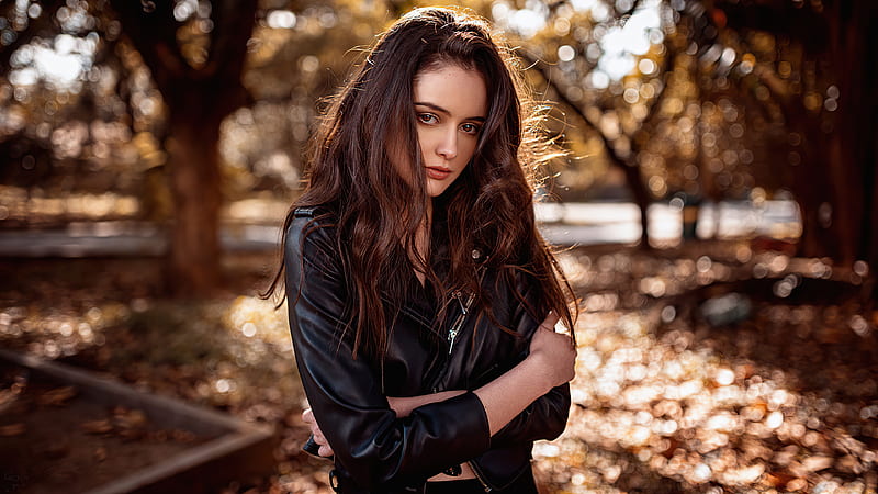 Girl Black Leather Jacket , girls, model, HD wallpaper