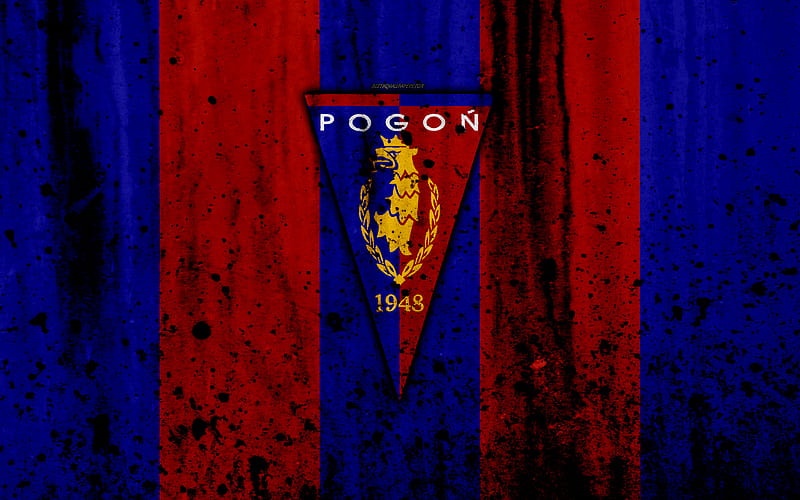 FC Pogon Szczecin grunge, Ekstraklasa, logo, football club, Poland, Pogon, soccer, art, stone texture, Pogon Szczecin FC, HD wallpaper