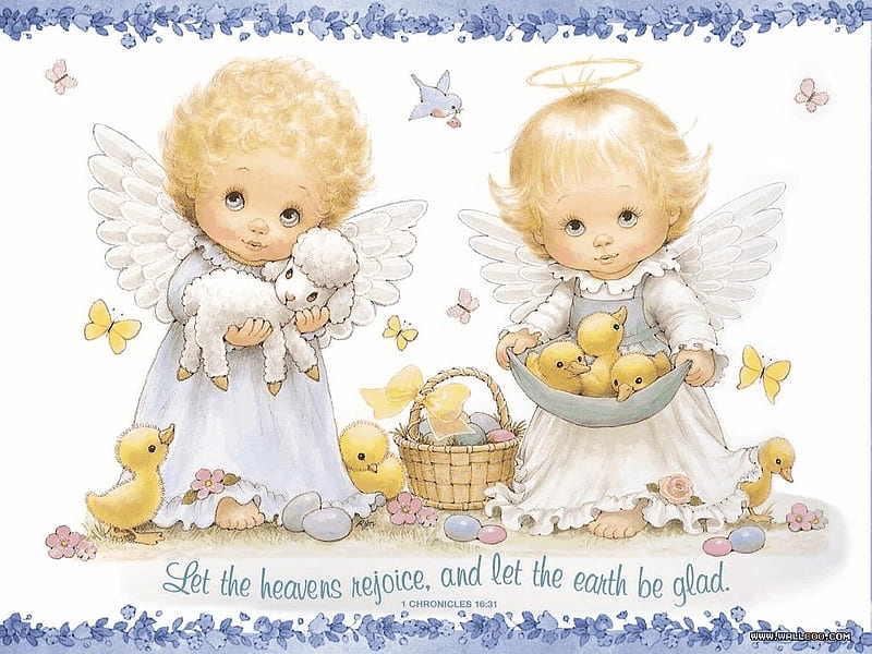 LITTLE ANGELS, sheep, little, two, angels, HD wallpaper