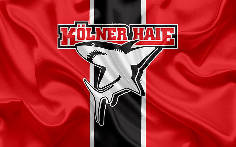 Kölner Haie German hockey club, logo, emblem, hockey, Deutsche Eishockey Liga, Cologne, Germany, silk flag, German hockey championship, HD wallpaper