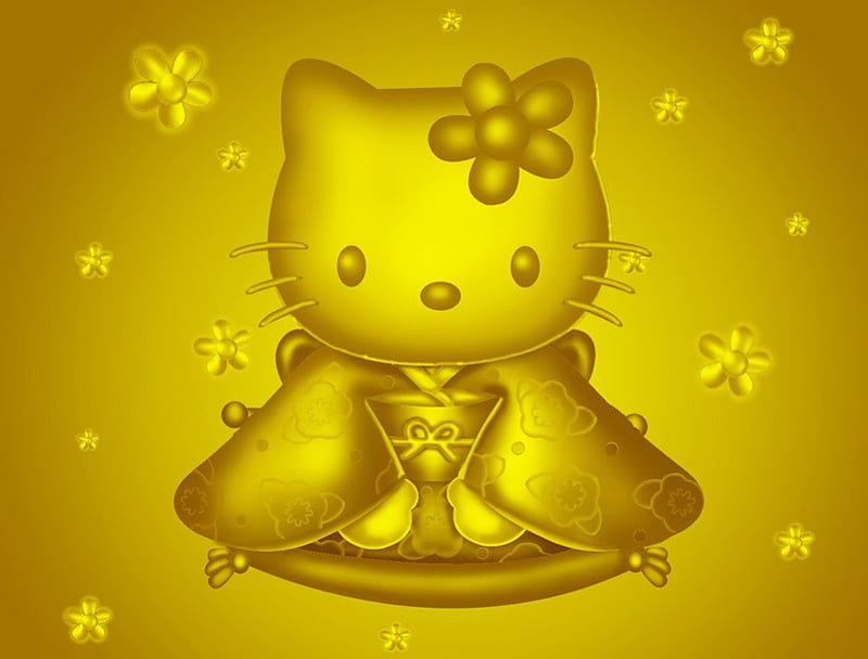 Gold Kitty, cute, hello kitty, HD wallpaper