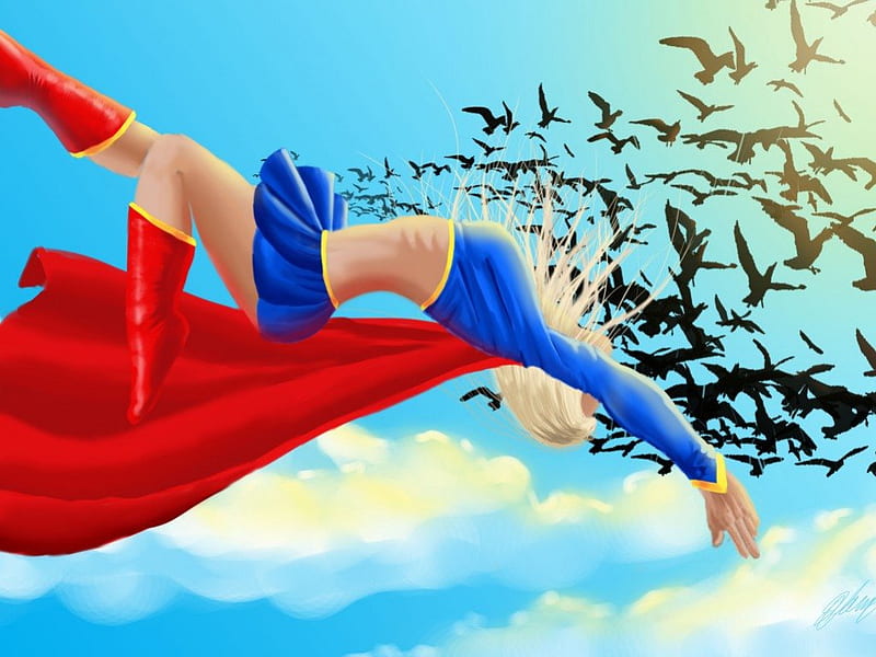 Super girl, burd, cape, flying, woman, Marvel, HD wallpaper