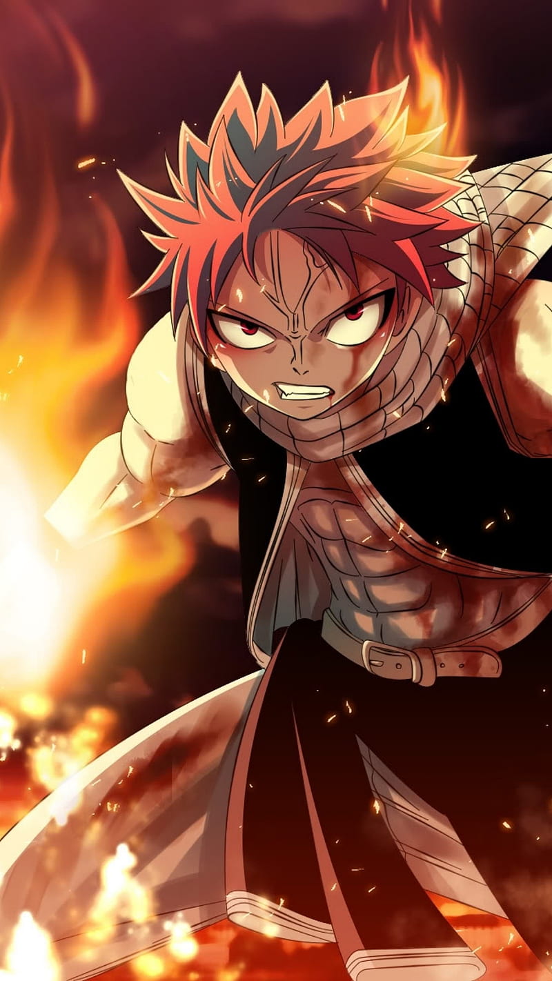 Natsu dragneel, anime, dragon, fairy tail, fairy tale, fire, flame, red ...