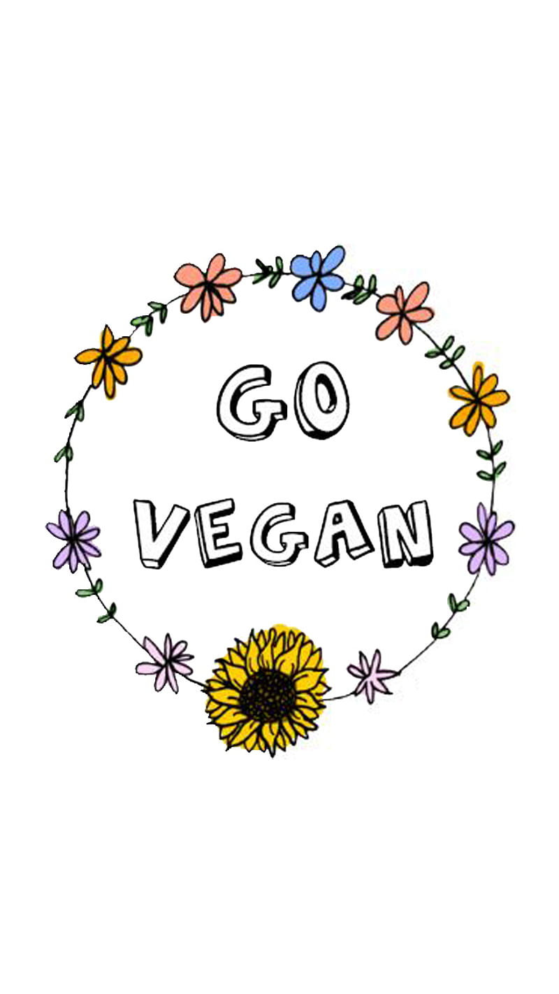 Go vegan, animals, flowers, flowers, happy, love, minimalist, vegano, vegetarian, vegetariano, HD phone wallpaper