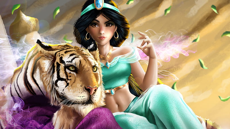 Jasmine And Rajah Art, jasmine, , artist, artwork, tiger, movies, HD wallpaper