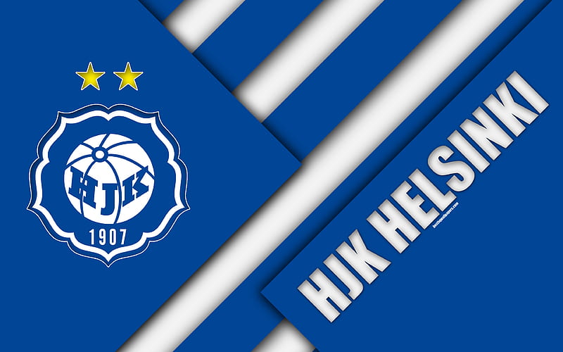 HJK FC logo, material design, blue white abstraction, Finnish football club, Veikkausliiga, football, Helsinki, Finland, HJK HELSINKI, Helsingin Jalkapalloklubi, HD wallpaper