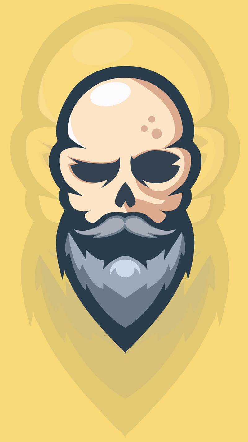 Skull, beared, cartoon, funy, macho skull, stylish, vector, vector art,  yellow background, HD phone wallpaper | Peakpx
