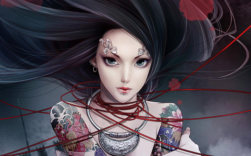 Zhang Xiao Bai Anime Tattoo Girl, anime-girl, anime, tattoo, HD wallpaper