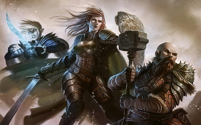 Heroes from the past, power, mallet, fantasy, stone, anime, dragonforce, guerra, soldiers, energy, weapons, armor, barbarian, cool, past, dark, hero, dwarf, HD wallpaper