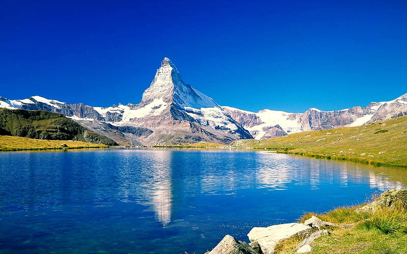 Matterhorn , Switzerland, trekking, colorful, view, zermatt, matterhorn, colors, sightseeing, bonito, switzerland, lake, mountain, magical, beauty, nature, majesty, landscape, HD wallpaper