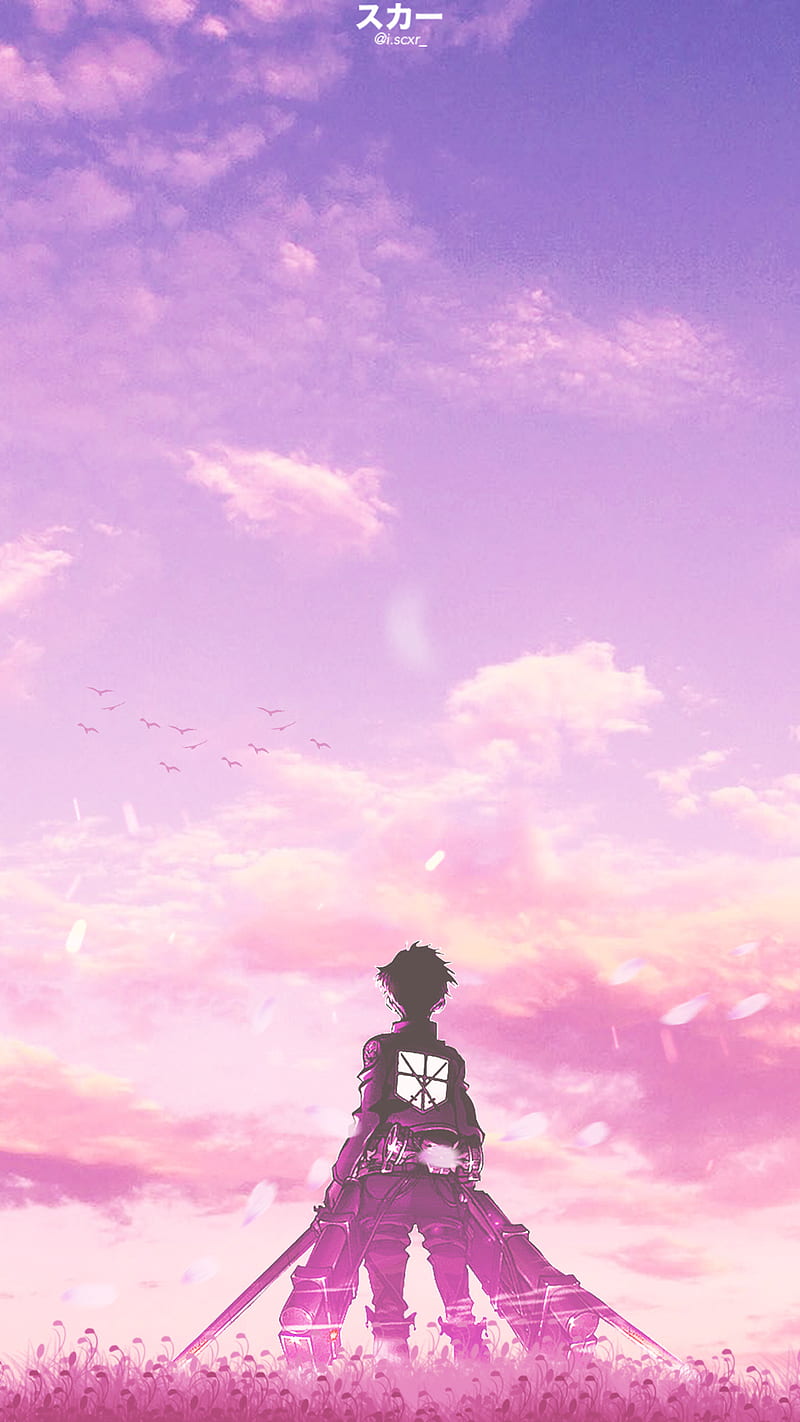 Eren Yeager , aesthetic, aesthetic sky, anime, anime , attack on titan, pink, purple, silhouette, sky, HD phone wallpaper