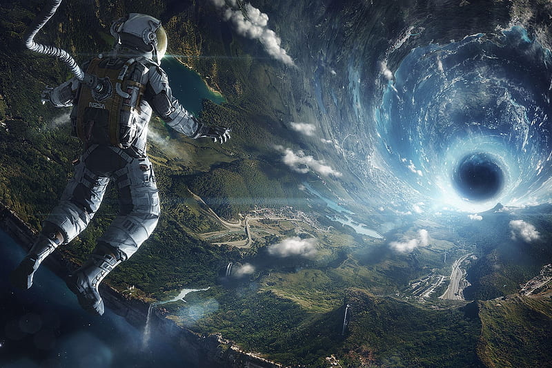 astronaut, warp, gate, spacesuit, Sci-fi, HD wallpaper
