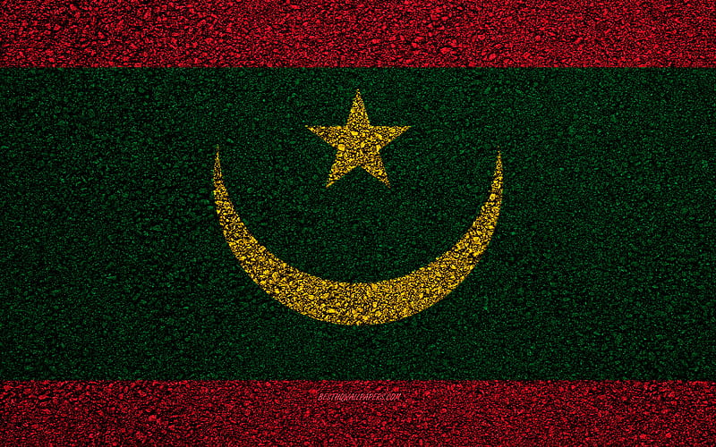 Flag of Mauritania, asphalt texture, flag on asphalt, Mauritania flag, Africa, Mauritania, flags of African countries, HD wallpaper