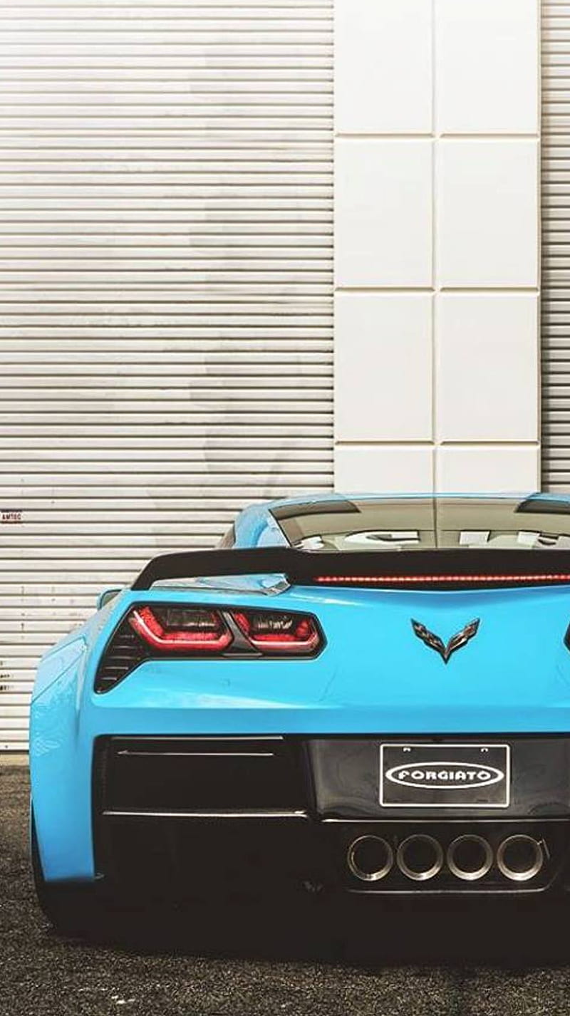 Corvette, back, blue, car, HD phone wallpaper