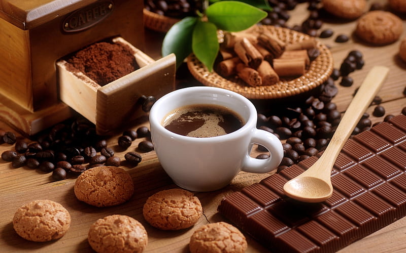 Coffee and Candies, cookies, candy, coffee, chocolate, cup, HD wallpaper