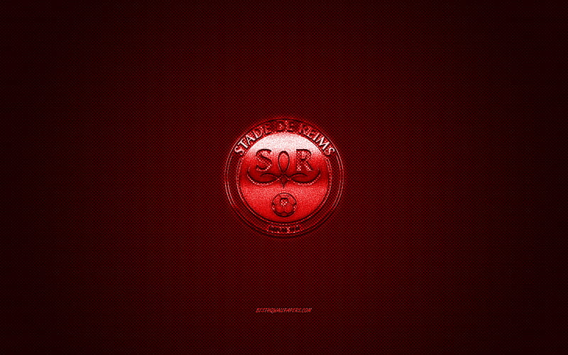 Stade de Reims, French football club, Ligue 1, Red logo, Red carbon fiber background, football, Reims, France, Stade de Reims logo, HD wallpaper