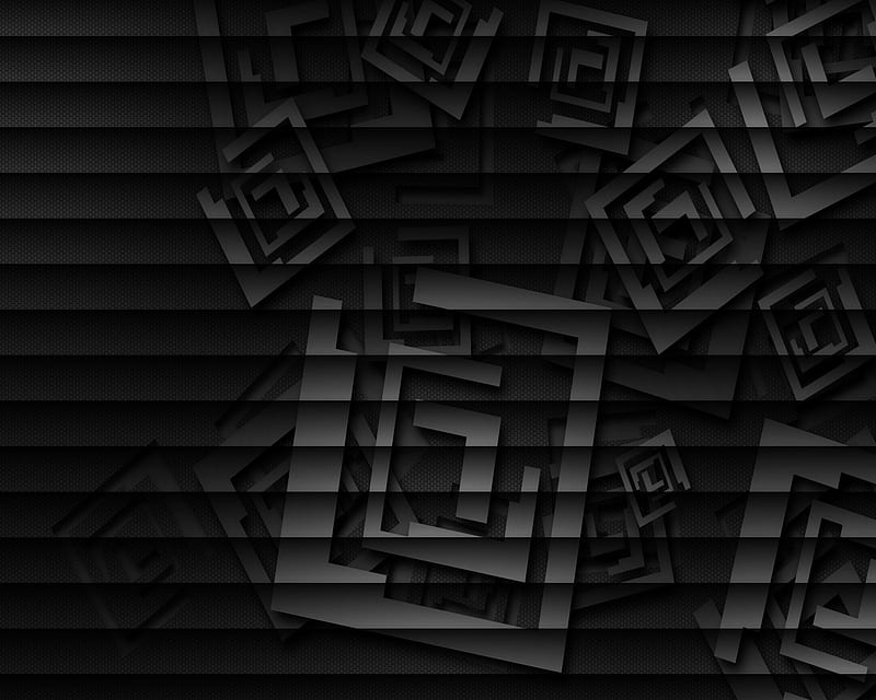 Black 3D squares, geometric patterns, squares backgrounds, 3D
