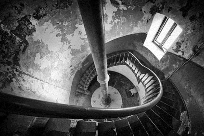 by James Drury, black and white, graphy, staircase, spiral, HD wallpaper