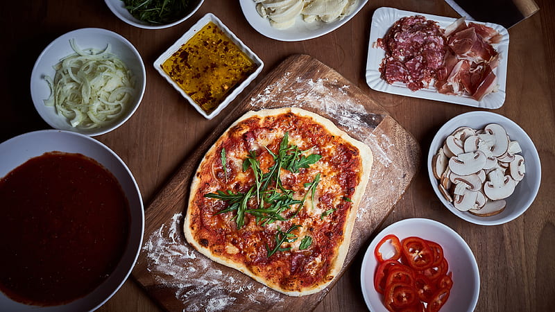 Food, Pizza, Meat, Mushroom, Onion, Vegetable, HD wallpaper