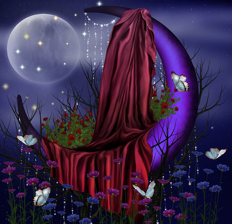 ✼Gloriously Crescents✼, red, pretty, splendid, bonito, crescents, sweet, premade bg, splendor, danggles, stock , exterior, flowers, resources, animals, wings, lovely, romance, glowing, fantastic, colors, butterflies, roses, purple, dead trees, plants, starlight, beloved valentines, HD wallpaper