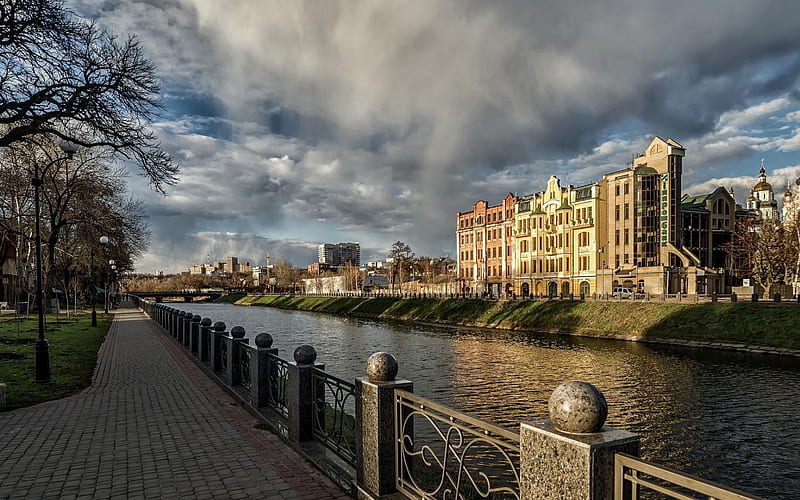 river, promenade, lopan, kharkov, HD wallpaper