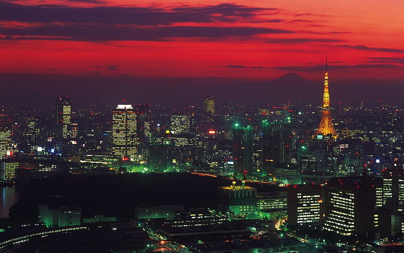 Tokyo sunset, Tokyo Tower, modern buildings, japan, Asia, HD wallpaper