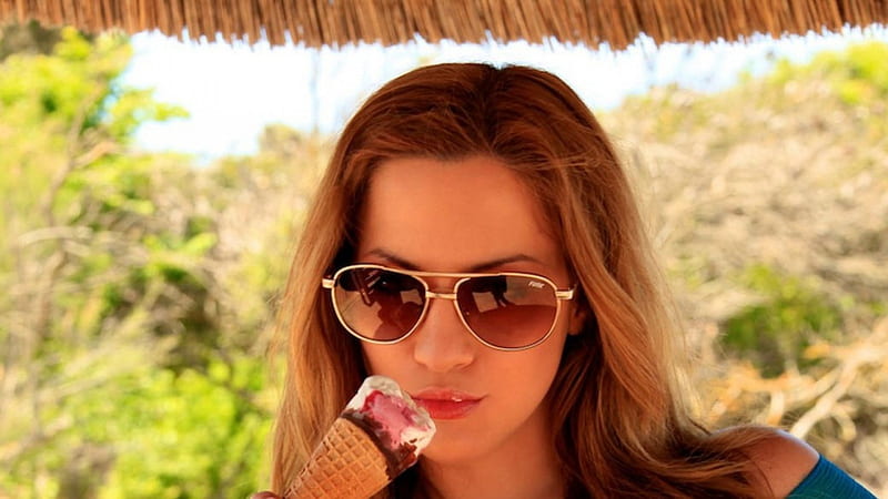 Jordan Carver, brunette, model, glasses, beauty, ice cream cone, HD wallpaper