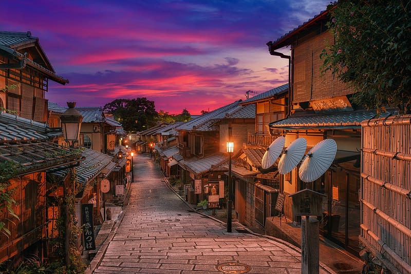 Cities, City, House, Evening, Japan, Street, Kyoto, HD wallpaper
