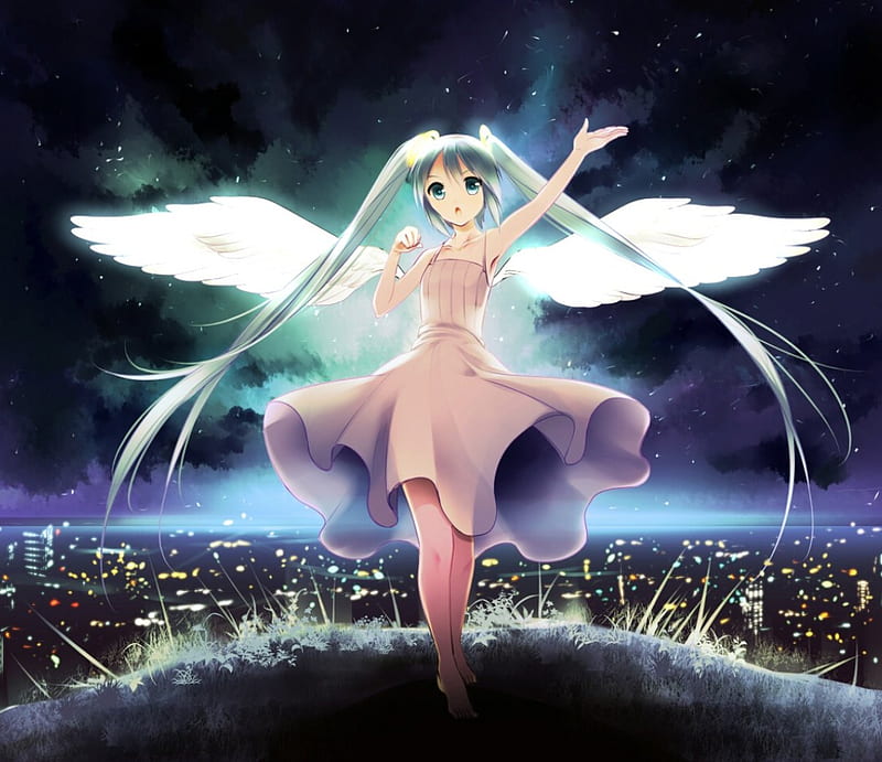 Hatsune Miku Pretty Adorable Wing Sweet Nice Twin Tail Anime Anime Girl Hd Wallpaper 7901