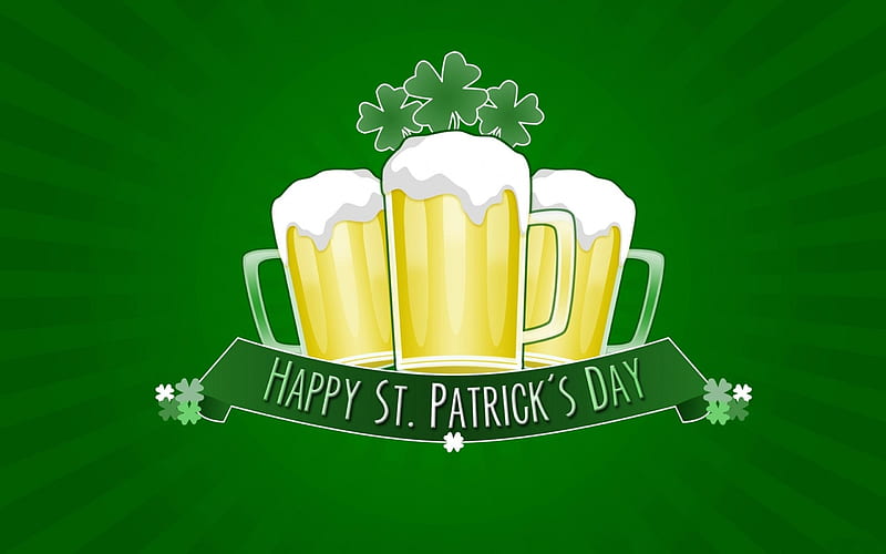 Happy Saint Patrick's Day, clovers, Saint Patricks Day, glasses, shamrocks, beer, Happy Saint Patricks Day, mugs, Patricks Day, HD wallpaper